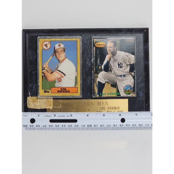 Vintage The Iron Men - Cal Ripken Jr. & Lou Gehrig Baseball Cards on Plaque - Picture 5 of 6